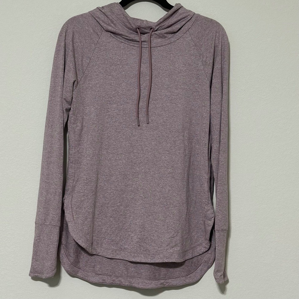 Athleta Uptempo Soft Hoodie athleisure Rounded Hem Purple Pullover LongSleeve S